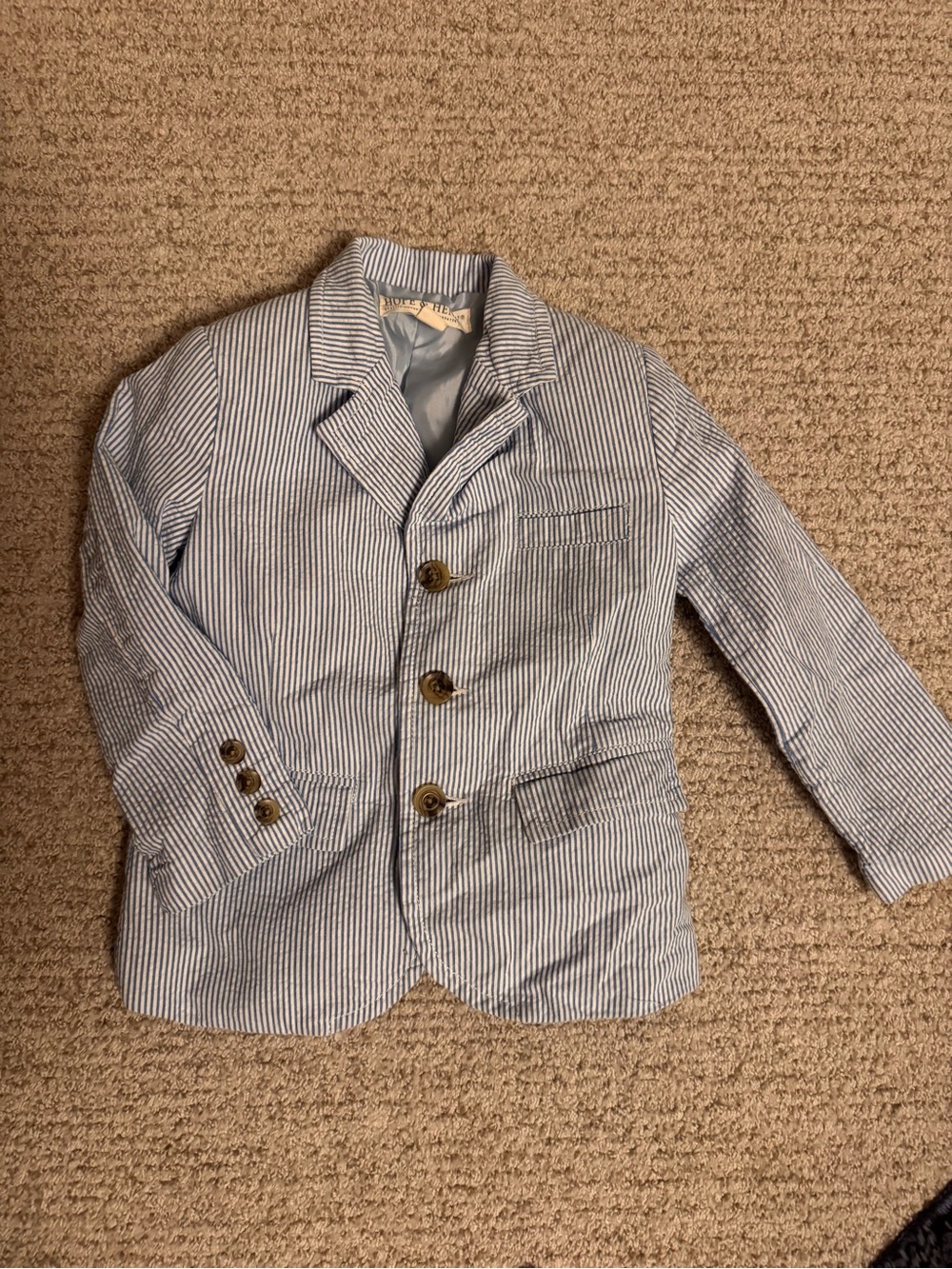 Boys' Blue & White Striped Seersucker Blazer